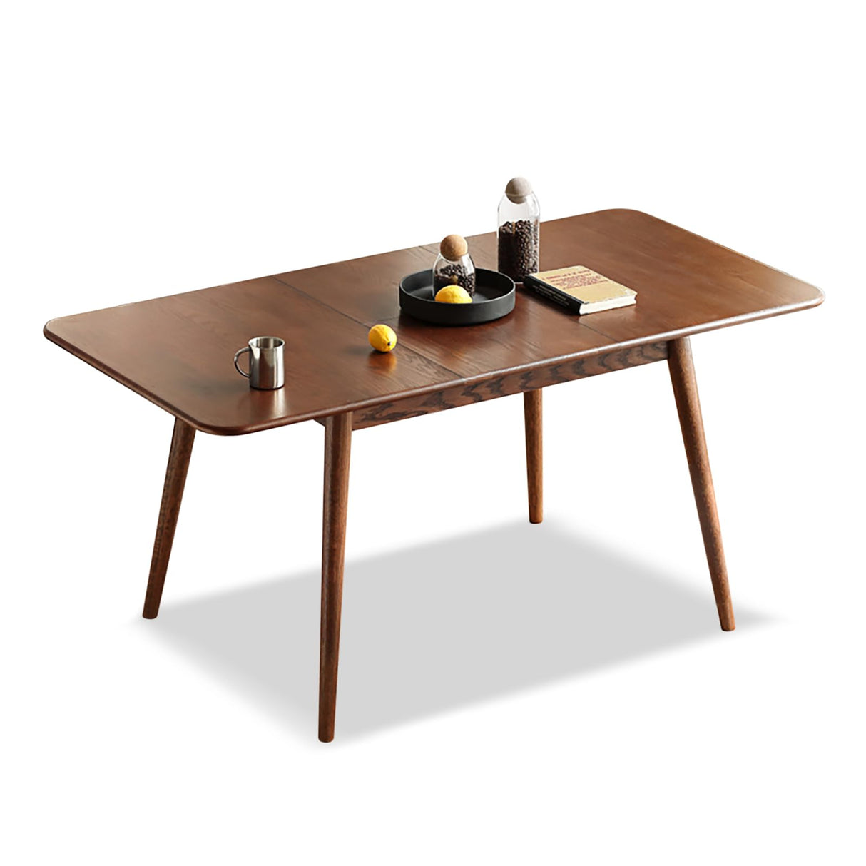 Grewood Extendable Dining Table - 100% Natural Oak Wood Telescopic Dining Table for 6-8 - Modern Dining Table with 47.24-63inch for Kitchen Room,Dining Room,Apartment (Walnut Color) Grewood