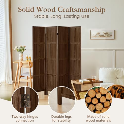 ALeesing 4 Panel Room Divider, 5.6Ft Wood Room Dividers and Folding Privacy Screens, Room Divider Wall Freestanding Room Partitions, Room Dividers Screen for Home Office Bedroom, Dark Brown ALeesing