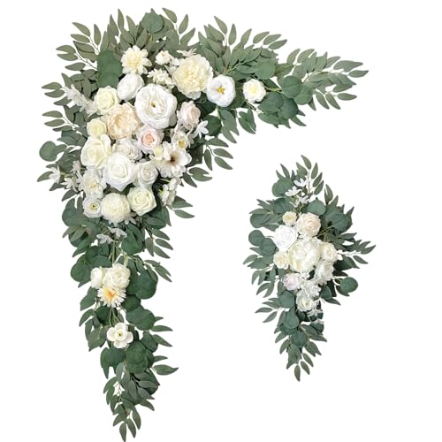 BMQDSM Faux Flowers Arch Flowers with Drapes (Set of 5) Wedding Decor and Wedding Arch Draping Artificial Flower Arrangements Wedding Decorations for Reception Wedding (White) BMQDSM