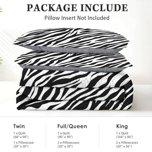 Pamnest Quilt Set King Size, Zebra Stripe Animal 3 Pcs Soft Bed Cover Bedding Set for Kids and Adults, Black White Lightweight Bedspread Coverlet with Pillow Sham for All Season Pamnest