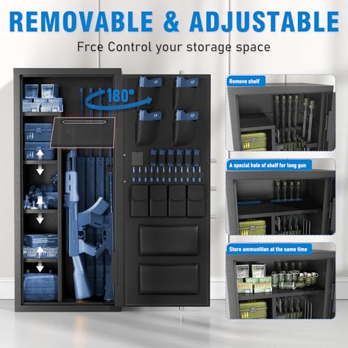 15-20 Gun Safe, Large Fingerprint Gun Safe for Rifles and Pistols, Unassembled Gun Cabinet with Adjustable Shelf & Gun Rack, Gun Safe for Home and Shotgun, Gun Cabinet with Mute Function & Dual Alarm Riflevault