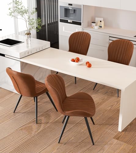 Nalupatio Dining Chairs Set of 6, Modern Dining Room Chairs Comfy Backrest Thick Upholstered Kitchen Chairs 19IN Height with Metal Legs Brown Nalupatio