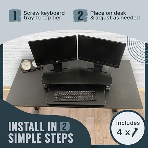 TechOrbits Standing Desk Converter - 32 Inch Adjustable Sit to Stand Up Workstation, Particle Board, Dual Monitor Desktop Riser with Keyboard Tray, for Home Office Laptop, Black 32" TechOrbits