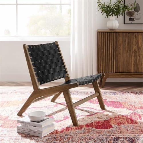 Modway Saoirse Faux Leather Wood Accent Lounge Chair in Walnut Black Modway