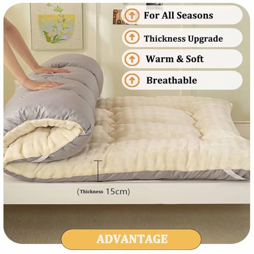Yadlan Japanese Floor Mattress, Futon Mattress with Portable Storage Bag and Washable Cover, Roll Up Thick Tatami Mat Suitable for Camping, Guest Room Grey 45 * 45cm Yadlan