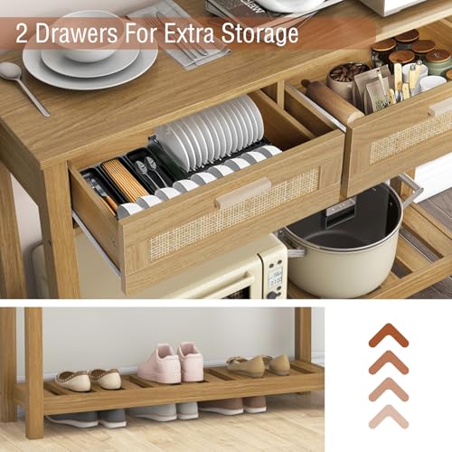 FUQARHY Console Table with 2 Rattan Drawers Boho Entryway Table with Storage Shelf, Narrow Wood Small Console Tables for Entryway, Entry Table for Hallway, Living Room, Foyer FUQARHY