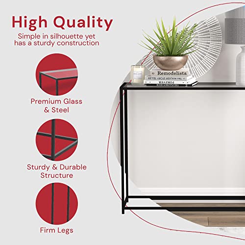 Safdie & Co. - Metal Console Table with Glass, Black Console Tables for Entryway, Use As Doorway Table, Narrow Bar Table, or Accent Furniture for Decorating Foyer, 12 x 28 x 31 Inches Safdie