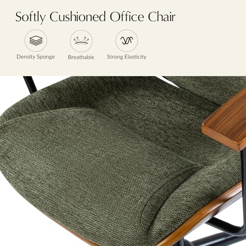 HULALA HOME Solid Wood Office Chair with Rocking Function, Comfy Fabric Desk Chair with Bent Wood and Metal Base, Height Adjustable Swivel Computer Task Chair, Green HULALA HOME