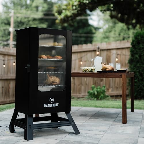 Masterbuilt® 30-inch Digital Electric Vertical BBQ Smoker with Leg Kit, Side Wood Chip Loader and 710 Cooking Square Inches in Black, Model MB20070421 Masterbuilt