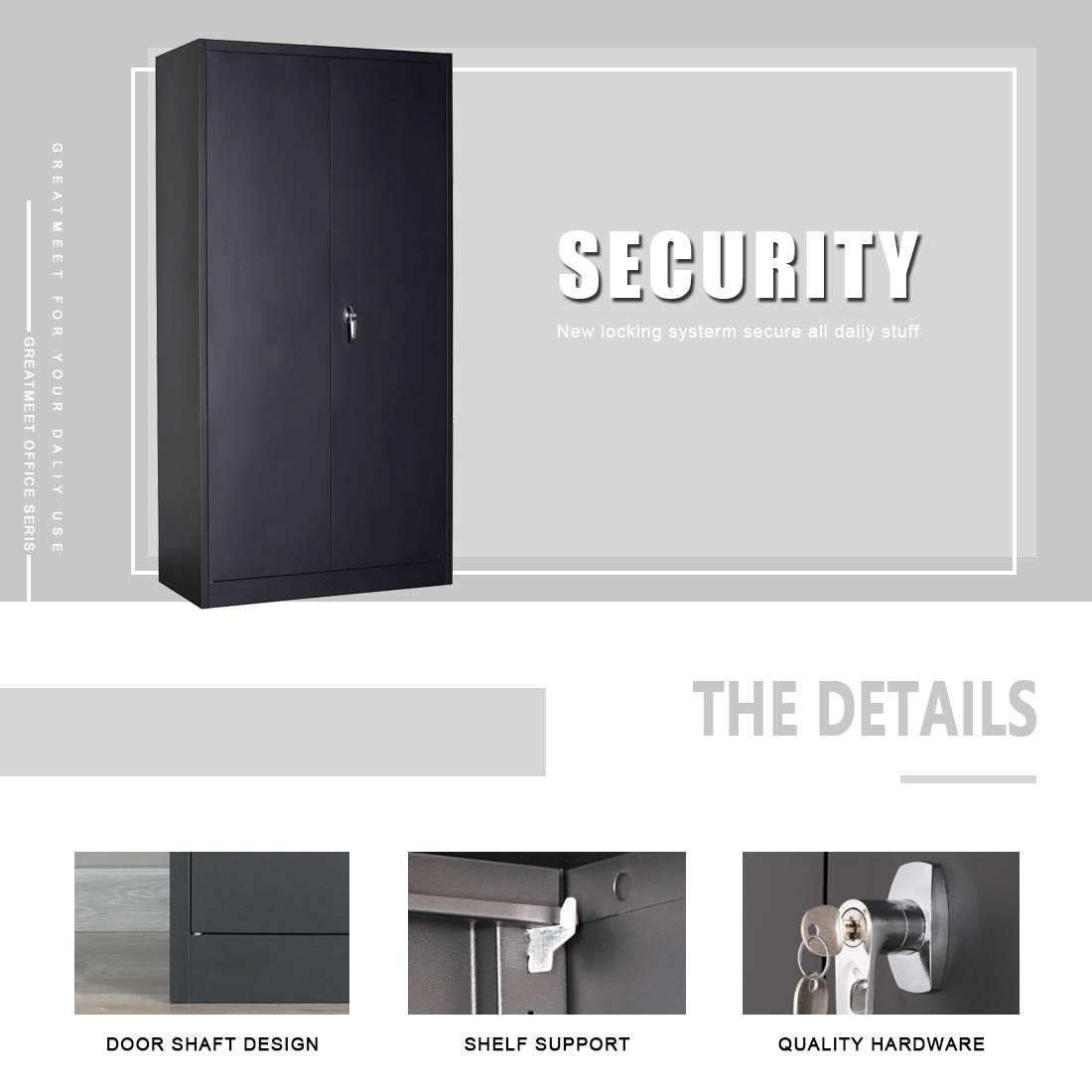 GREATMEET Locking Metal Storage Cabinet,Steel Storage Cabinet with 4 Adjustable Shelves and 2 Doors for Home Office,Lockable Garage Cabinet for Utility Room 18" D x 36" W x 72" H GREATMEET