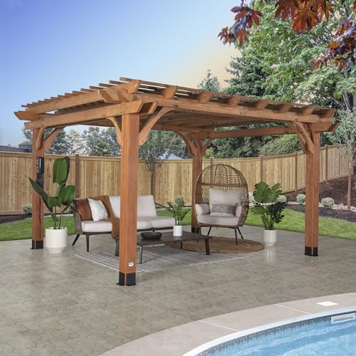 Backyard Discovery Beaumont 14x12 ft All Cedar Wood Pergola, Durable, Quality Supported Structure, Snow and Wind Supported, Rot Resistant, Backyard, Deck, Garden, Patio, Outdoor Entertaining Backyard Discovery