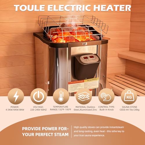 TaTalife Outdoor Barrel Steam Sauna, 3-4 Person Canadian Red ceda Wood Sauna Room, 4.5KW TOULE Electric Heater with Sauna Stone, Accessories and Asphalt Shingle Roof TaTalife
