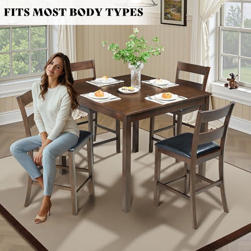 AMERLIFE Solid Wood 5-Piece Dining Table Set, Mid Century Modern Dining Set W/ 4 Chairs, Chairs with Curved Backrests & PU Cushioned, Space Saving, Black/Walnut AMERLIFE