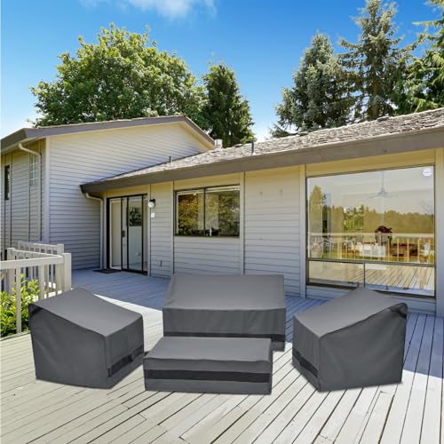 loriano Patio Furniture Covers 4 Piece, Outdoor Furniture Covers Waterproof, 600D Heavy Duty Lawn Patio Covers Set Grey-Black loriano