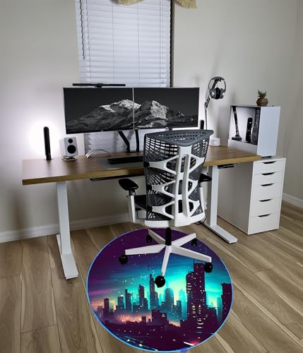 DEALZOOM Gaming Chair Mat LED RGB Gaming Lights (Skyline 47”) - Noise Cancelling, Anti-Slip Gamer Floor Mat – Scratch Resistant Computer Gaming Mat for Chair – Office Chair Mat for Hardwood Floor DEALZOOM