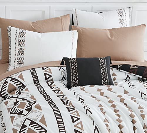 Geniospin King Size Comforter Set- 7 Pieces Boho Bed in a Bag, Western Bedding Set for All Seasons, Reversible Aztec Bedding, Lightweight Comforter Bed Set with Sheets, Pillowcases & Shams Geniospin