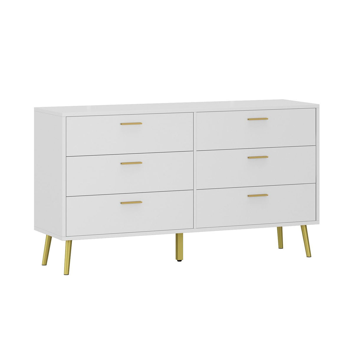 TAMUNE 54” 6 Drawer Dresser, Modern 6-Drawer Chest with Gold Metal Handles, Bedroom Dresser with Gold Metal Legs, for Living Room Entryway White (54”W x 15.7”D x 30.1”H) TAMUNE