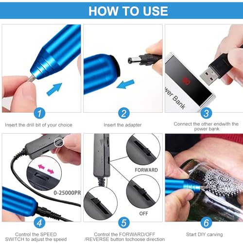 FOLAI USB Rechargeable Engraving Pen - Versatile Customizer Engraver Tool for Jewelry, Wood, Metal,Plastic,Glass,Stone,Manicure & More -Portable, Ideal for DIYers (Blue) FOLAI