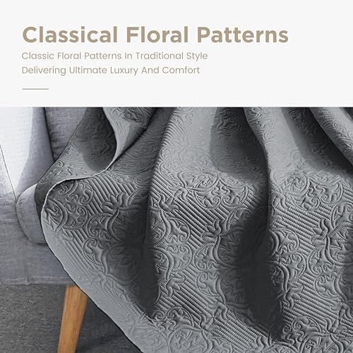 Sophia & William Bed Quilt Bedspread Coverlet - Reversible, Lightweight - Queen Size, Iron Grey Sophia & William