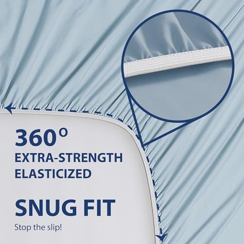Cathay Home Luxury Wrinkle and Fade Resistant Double Brushed Ultra Soft Microfiber 14-Inch Standard Pocket Single Fitted Sheet, Blue Fog, Twin Cathay Home
