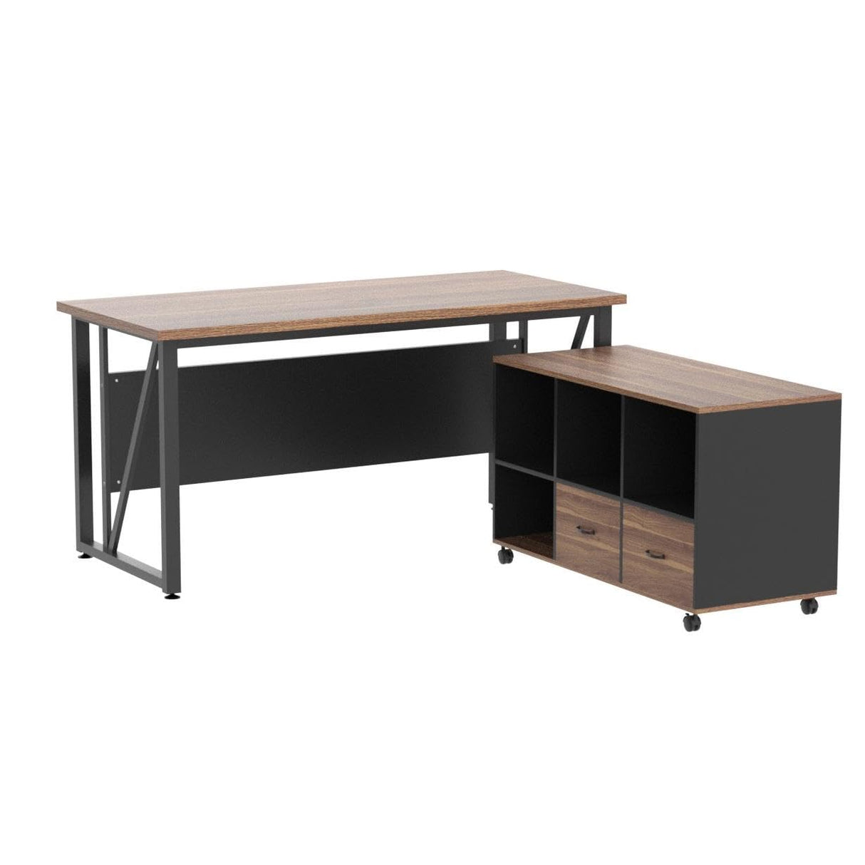 Tribesigns 55 inches Executive Desk and 43" lateral File Cabinet, L-Shaped Computer Desk Home Office Furniture with Drawers and Storage Shelves, Office Table with Cabinet (Walnut, 55) Tribesigns