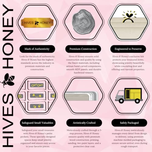 Hives & Honey Bailey Oval Standing Jewelry Armoire Cabinet, Jewelry Storage Organizer with Mirror Lid, 2 Side Doors, 7 Drawers, Jewelry Chest, Jewelry Box for Necklace, Earring, Bracelet, Ivory Hives and Honey