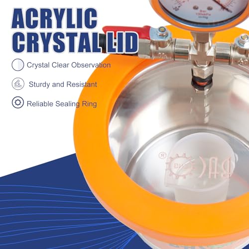 BACOENG 2 Quart Vacuum Chamber Kit with 3.6 CFM 1 Stage Vacuum Pump HVAC BACOENG