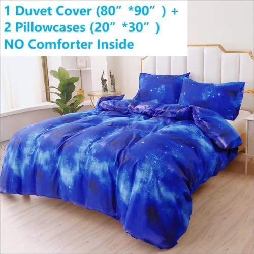 SDIII Blue Galaxy Duvet Cover Set Full with 2 Pillowcase, Not Including Comforter Inside, Space Bedding Duvet Cover Full with Zipper and Corner Ties SDIII
