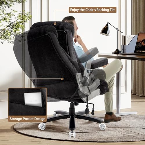 Fabric 700lbs Big and Tall Office Chair, Ergonomic Heavy Duty Executive Cloth Office Chair with 5D Flip Arms & Adjustable Lumbar Support & Dual Rubber Wheel, Large Thick Padded Extra Wide Seat, Black Sofetura