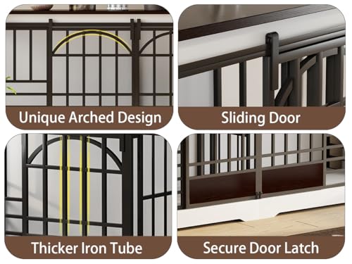 COZPAW 78 Inch Double Dog Crate Furniture, Extra Large Dog Kennel Indoor for 2 Dogs, Heavy Duty Dog Cage with Divider, Wooden Dog House Decorative Table TV Stand for XLarge Dogs (White&Brown) COZPAW