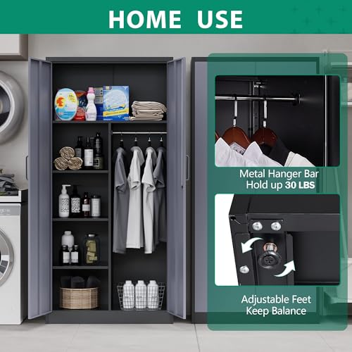 Letaya Metal Storage Cabinet,72'' Employee Lockers Steel Wardrobe with Lock Door for Office,Home,School,Gym,Fire Department,Hotel(72“-Black&Gray) Letaya