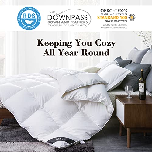 Globon King Size Down Comforter - All Season Duvet Insert with Medium Warmth, Soft and Noiseless Shell,8 Corner Tabs, and Machine Washable - White Globon
