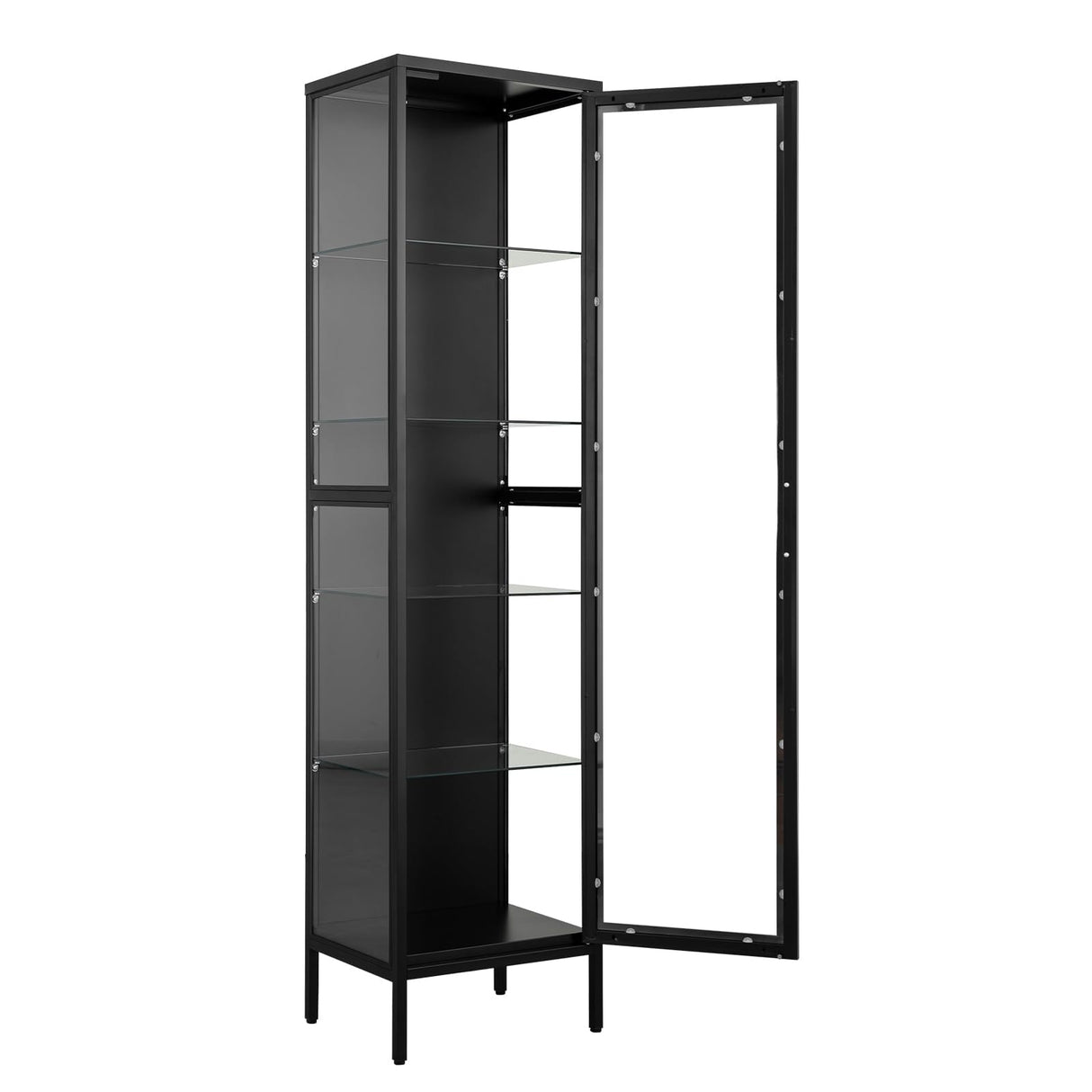 PEUKC Display Storage Cabinet with Glass Doors, 71 Inches Metal Curio Cabinets with 4 Adjustable Shelves, HD&Tempered Glass Cabinet Display Case for Home, Office, Pantry, Assemble Required (Black) PEUKC