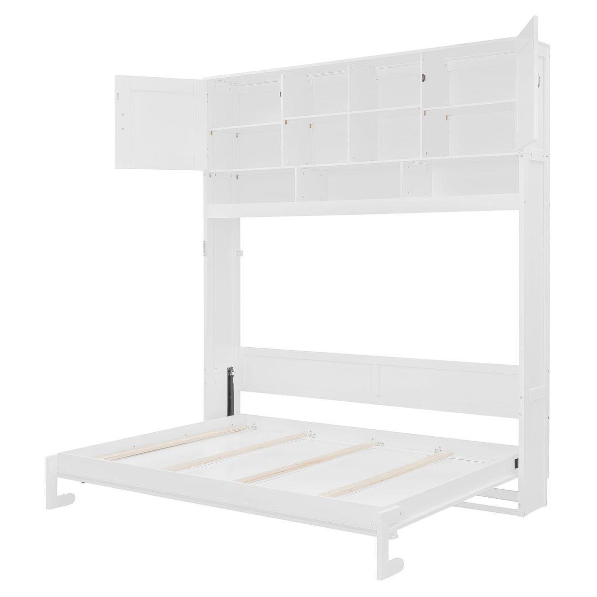 Ball & Cast Hideaway Bed Queen Size Murphy Bed with Ample Storage,Space-Saving Wall-Mounted Design Cabinets Bedframe w/Diamond Stripes,Hydraulic Lift System,for Apartment,White Ball & Cast