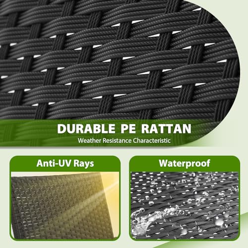 PayLessHere 3-Piece Rattan Wicker Bistro Set Outdoor Conversation Set Sturdy Frame Wicker Furniture with 2 Chairs Cushions Tempered Glass Table for Poolside Balcony Patio Bar Garden (Khaki) PayLessHere