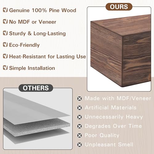 Eshoma Fireplace Mantel - Handcrafted Solid Mantel Shelf for Over Fireplace - Wall Mounted Floating Mantel Shelf with Invisible Brackets - 60 Inch - Aged Brown Eshoma