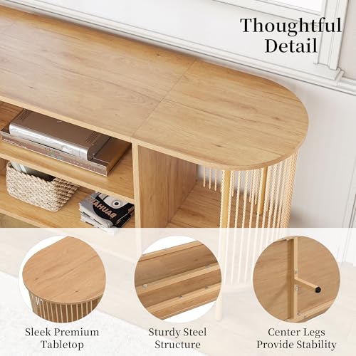 Brafab Oval Boho TV Console with Hand-Woven Ropes, Mid-Century Modern TV Stand for up to 60" with Storage Adjustable Shelf and Sturdy Steel Legs, Natural Wooden Entertainment Center for Living Room Brafab