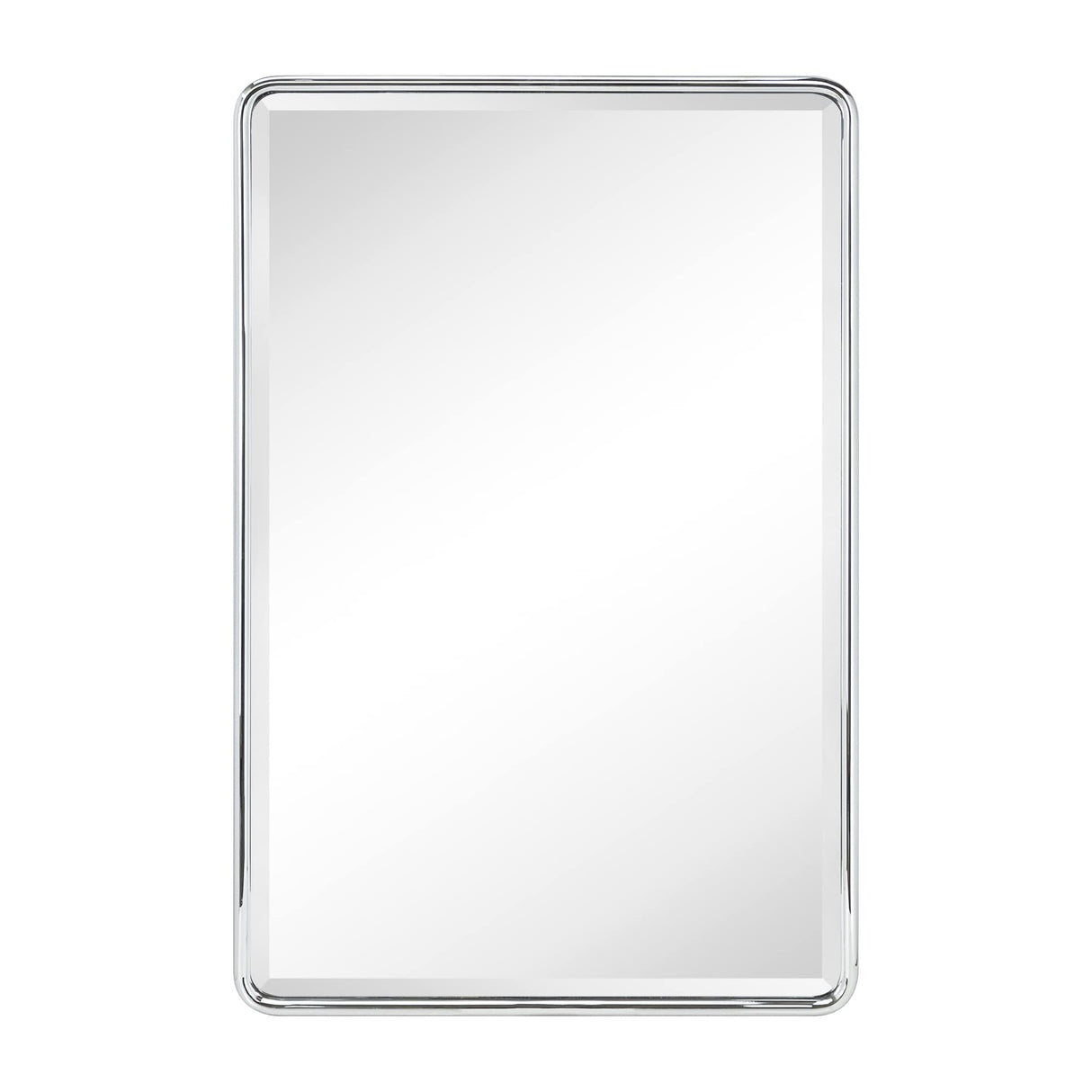 TEHOME Farmhouse Chrome Metal Framed Recessed Bathroom Medicine Cabinet with Mirror Rounded Rectangle Medicine Cabinet with Beveled Mirror, 16x24'' TEHOME