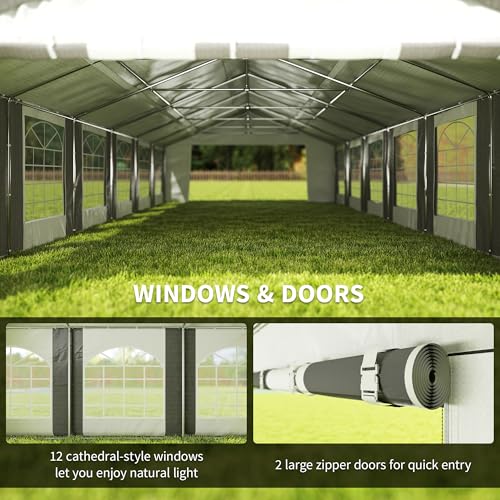 Outsunny 20 x 40 ft Heavy Duty Party Tent Outdoor Gazebo Wedding Tent Event Shelter Carport BBQ with Removable Sidewalls & Windows, Outside Waterproof Canopy for Parties, White and Gray Outsunny