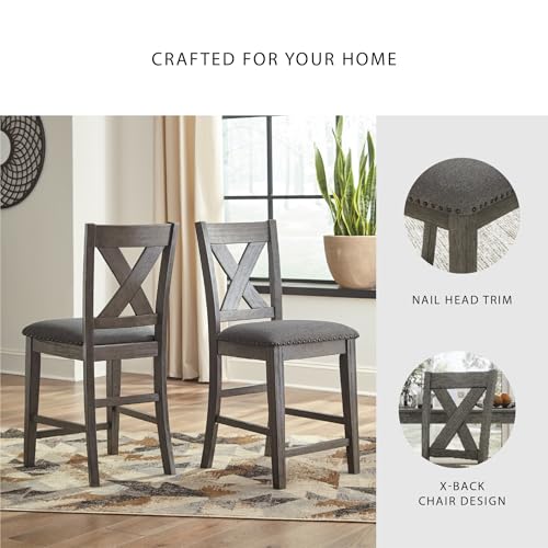 Signature Design by Ashley Caitbrook Casual Counter Height Dining Table and Upholstered Bar Stools with Nailhead Trim, Set of 7, Gray Signature Design by Ashley