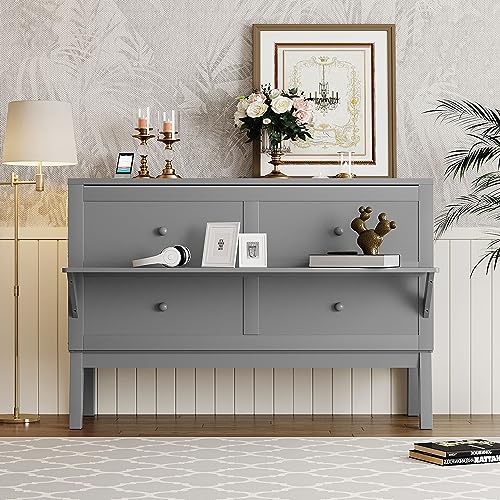Ball & Cast Murphy Bed Chest Queen Size,Cabinet Hideaway Bed with USB Port and Removable Shelves on Each Side,Wood Wall can be Folded,Platform Bedframe for Kids Bedroom,Student Dorms,Gray Ball & Cast