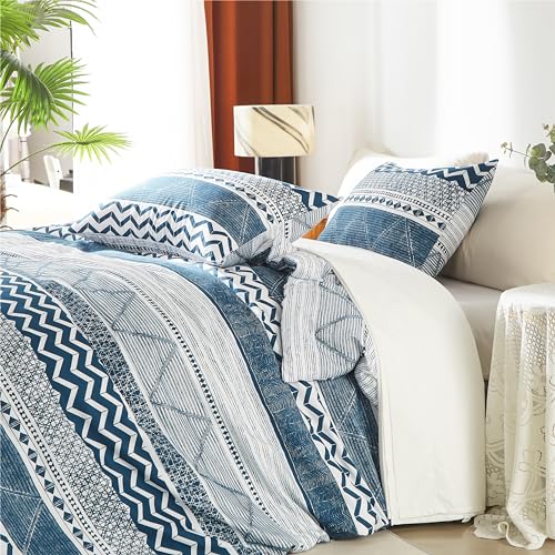 BOLINLIVING Twin Comforter Set Kids, Boho Stripe Comforter Set Twin Size, Twin Bed in a Bag Soft Bohomian Bedding Lightweight Breathable for All Seasons (Blue 66×90 inch) BOLINLIVING