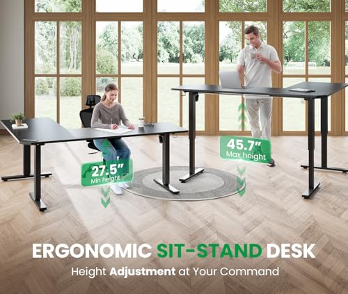 SIAGO L-Shaped Standing Desk - 75 x 63 Inch Adjustable Corner Standing Desk with Charging Station - L Shape Sit Stand Table with Memory Controller, Splice Board for Home Office SIAGO