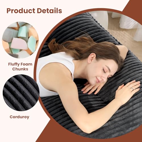 feliz home 10" Futon Mattress Queen Size,Futons Sofa Couch Bed with Straps, Thick Corduroy Floor Mattress for Adults, Roll Up Folding Mattress Shredded Foam Filling, Medium Firm (Black, Queen) feliz home