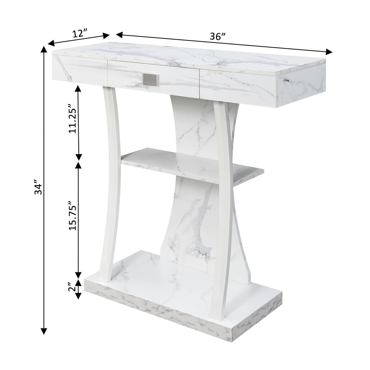 Convenience Concepts Newport Console Table with Shelves, White Faux Marble/White Convenience Concepts
