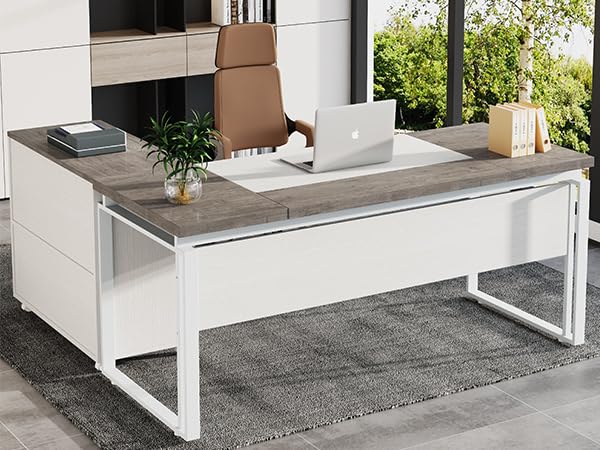 Tribesigns 63" Modern Conference Table with Splicing Board, 5FT Meeting Tables for Home Office, Business Training Seminar Table with Stylish Metal Legs (Only Table) (Grey & White) Tribesigns