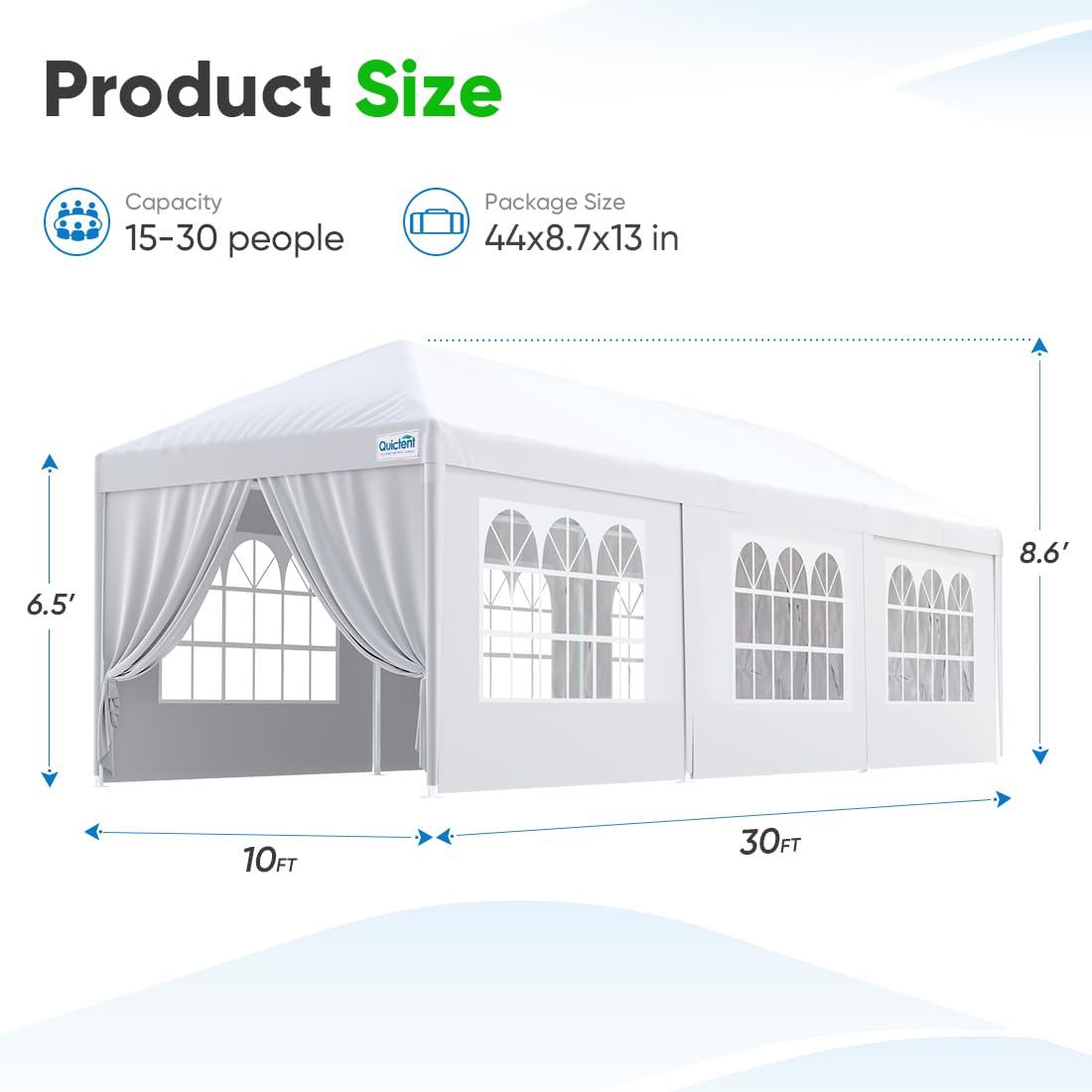 Quictent 10x30 Party Tent Gazebo Wedding Canopy Tent for Parties BBQ Shelter Pavilion with Removable Sidewalls & Elegant Church Quictent