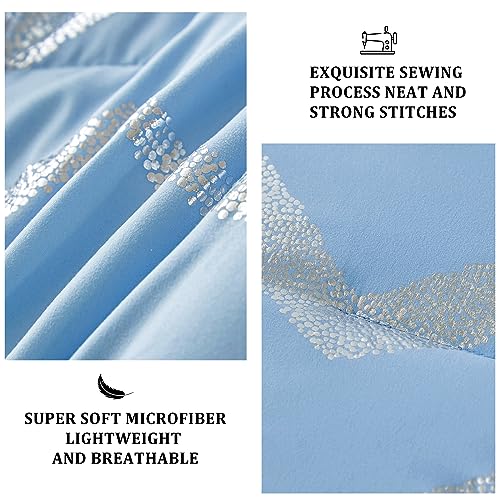 Menghomeus Blue/Silver Comforter Set Twin/Twin XL Size Metallic Print Glitter Bed Comforter Cute Shinny Bedding Sets for Teen Girls Kids, 3 Piece (1 Pillowcase, 1 Decorative Pillow Sham) Menghomeus