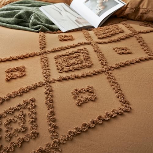 Oli Anderson Tufted Duvet Cover Twin Size, Soft and Lightweight Duvet Covers Set for All Seasons, 2 Pieces Boho Embroidery Shabby Chic Bedding Set (Pumpkin Brown, Twin, 68"×90") Oli Anderson