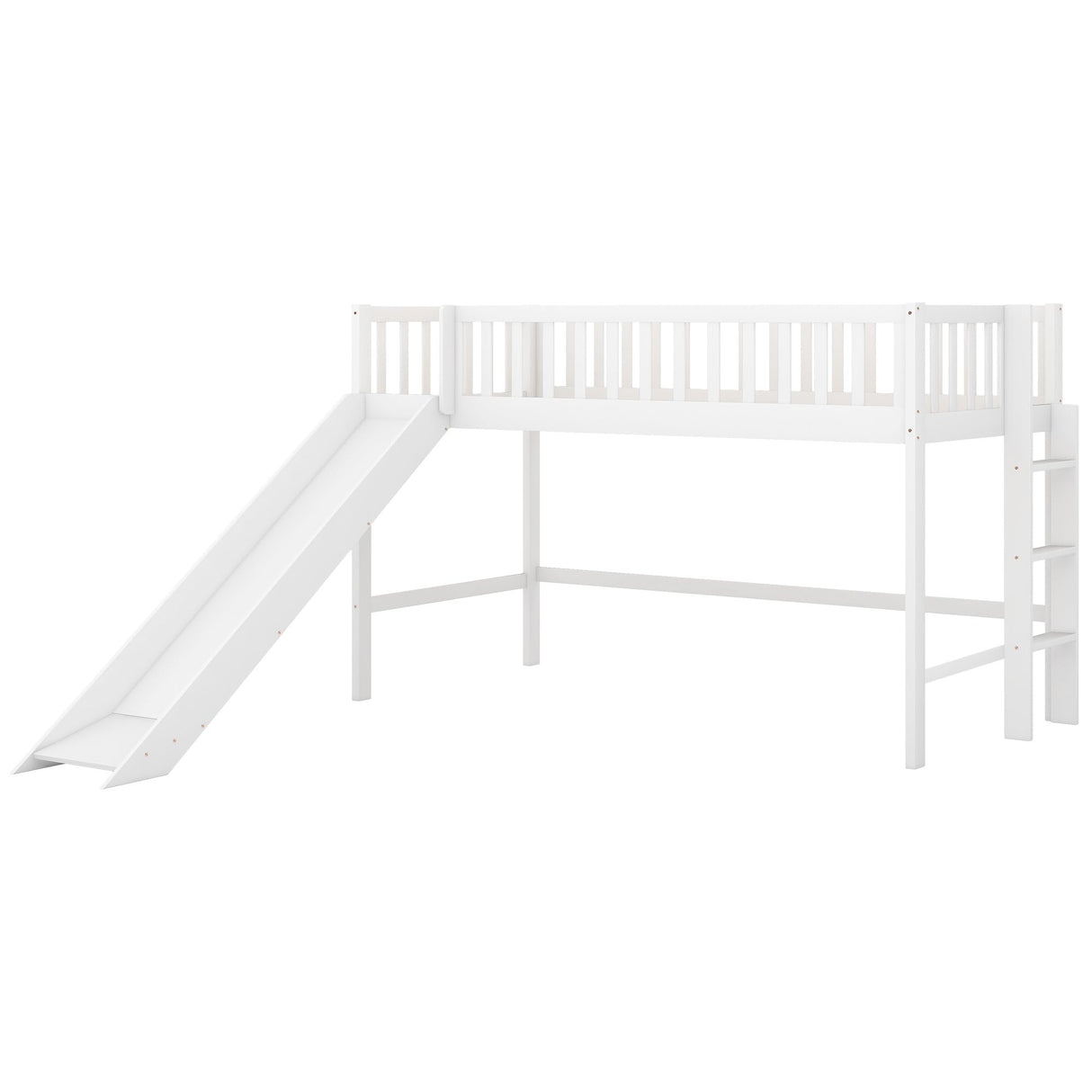 Twin Size Low Loft Bed with Slide,Kids Loft Bed with Ladder,Wood Kids Loft Bed Twin Size for Girls Boys,White Bellemave